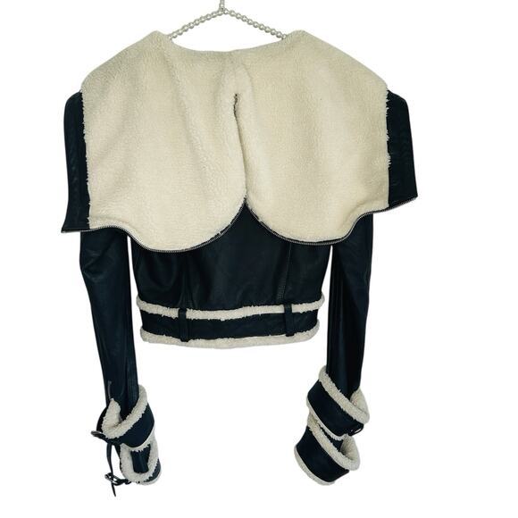 Jonny Cota Moto Y2k Rocker Leather Cropped Jacket Womens Medium Sherpa Biker - Picture 9 of 13